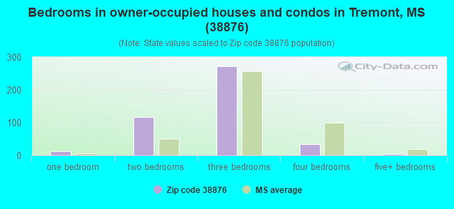 Bedrooms in owner-occupied houses and condos in Tremont, MS (38876) 