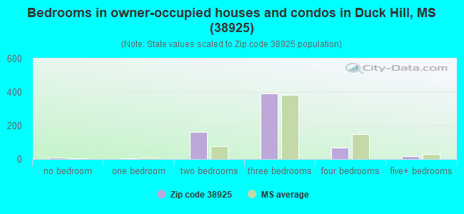 Bedrooms in owner-occupied houses and condos in Duck Hill, MS (38925) 