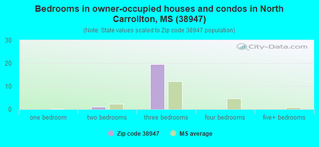 Bedrooms in owner-occupied houses and condos in North Carrollton, MS (38947) 