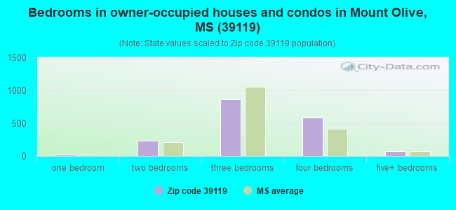 Bedrooms in owner-occupied houses and condos in Mount Olive, MS (39119) 