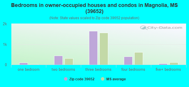 Bedrooms in owner-occupied houses and condos in Magnolia, MS (39652) 