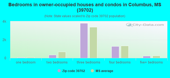 Bedrooms in owner-occupied houses and condos in Columbus, MS (39702) 