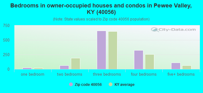 Bedrooms in owner-occupied houses and condos in Pewee Valley, KY (40056) 