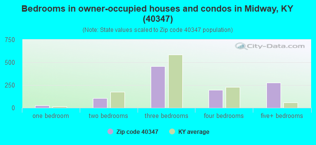 Bedrooms in owner-occupied houses and condos in Midway, KY (40347) 