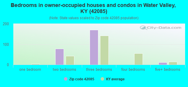 Bedrooms in owner-occupied houses and condos in Water Valley, KY (42085) 