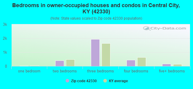 Bedrooms in owner-occupied houses and condos in Central City, KY (42330) 