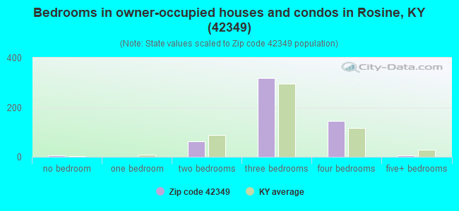 Bedrooms in owner-occupied houses and condos in Rosine, KY (42349) 