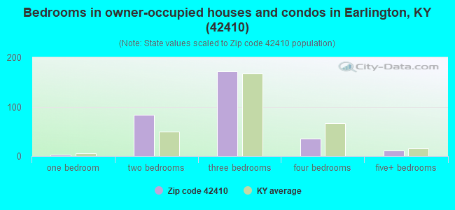 Bedrooms in owner-occupied houses and condos in Earlington, KY (42410) 