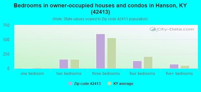 Bedrooms in owner-occupied houses and condos in Hanson, KY (42413) 