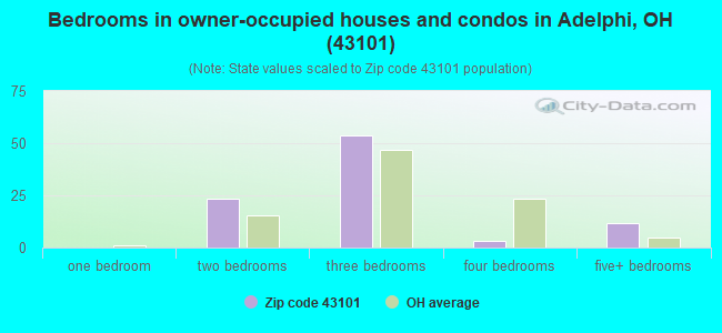 Bedrooms in owner-occupied houses and condos in Adelphi, OH (43101) 