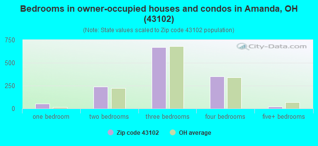 Bedrooms in owner-occupied houses and condos in Amanda, OH (43102) 