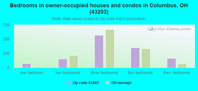 Bedrooms in owner-occupied houses and condos in Columbus, OH (43203) 