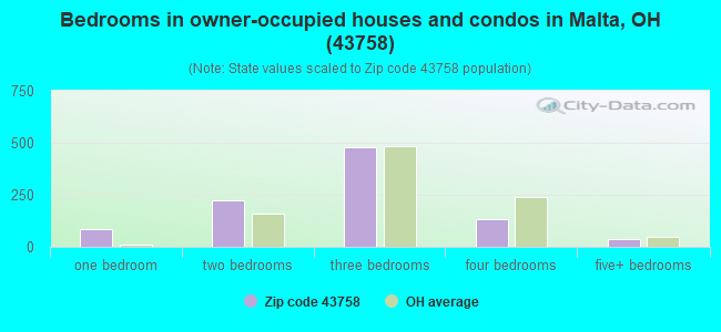 Bedrooms in owner-occupied houses and condos in Malta, OH (43758) 