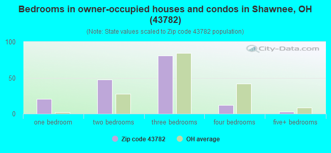 Bedrooms in owner-occupied houses and condos in Shawnee, OH (43782) 