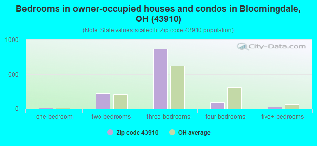 Bedrooms in owner-occupied houses and condos in Bloomingdale, OH (43910) 