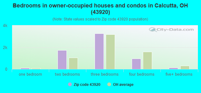 Bedrooms in owner-occupied houses and condos in Calcutta, OH (43920) 