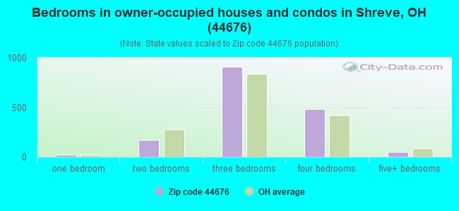 Bedrooms in owner-occupied houses and condos in Shreve, OH (44676) 