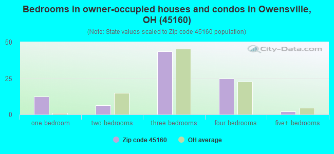 Bedrooms in owner-occupied houses and condos in Owensville, OH (45160) 