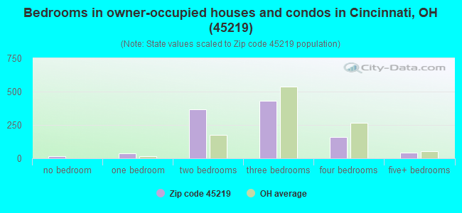 Bedrooms in owner-occupied houses and condos in Cincinnati, OH (45219) 