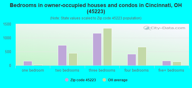 Bedrooms in owner-occupied houses and condos in Cincinnati, OH (45223) 
