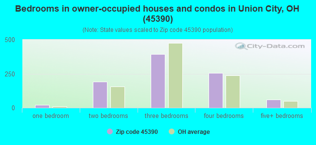 Bedrooms in owner-occupied houses and condos in Union City, OH (45390) 