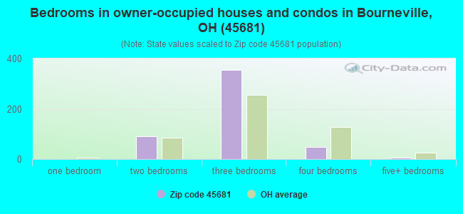 Bedrooms in owner-occupied houses and condos in Bourneville, OH (45681) 