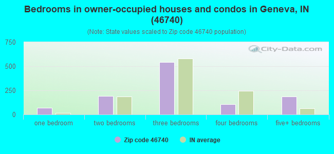 Bedrooms in owner-occupied houses and condos in Geneva, IN (46740) 