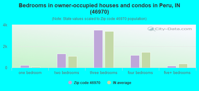 Bedrooms in owner-occupied houses and condos in Peru, IN (46970) 