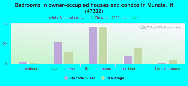 Bedrooms in owner-occupied houses and condos in Muncie, IN (47302) 