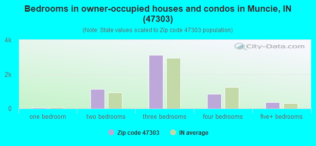 Bedrooms in owner-occupied houses and condos in Muncie, IN (47303) 
