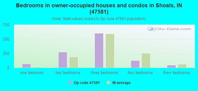 Bedrooms in owner-occupied houses and condos in Shoals, IN (47581) 