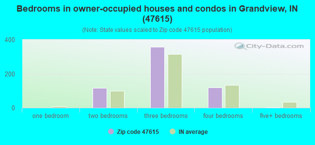 Bedrooms in owner-occupied houses and condos in Grandview, IN (47615) 