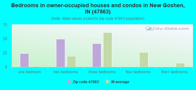 Bedrooms in owner-occupied houses and condos in New Goshen, IN (47863) 
