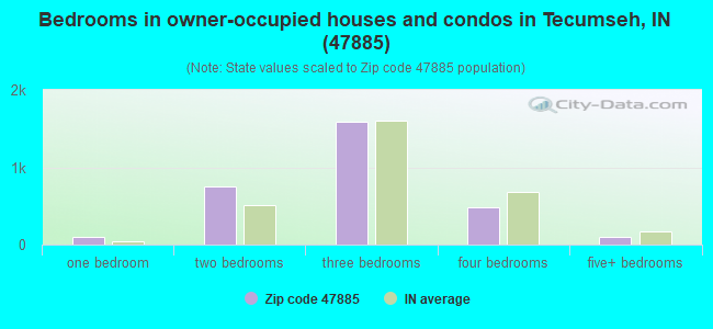 Bedrooms in owner-occupied houses and condos in Tecumseh, IN (47885) 