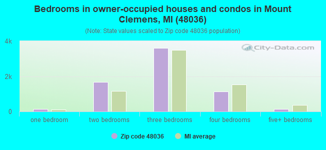 Bedrooms in owner-occupied houses and condos in Mount Clemens, MI (48036) 