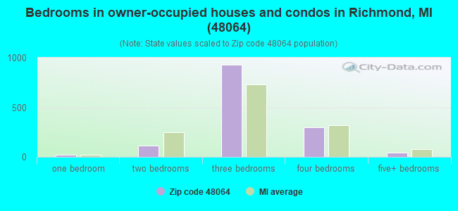 Bedrooms in owner-occupied houses and condos in Richmond, MI (48064) 
