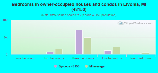 Bedrooms in owner-occupied houses and condos in Livonia, MI (48150) 