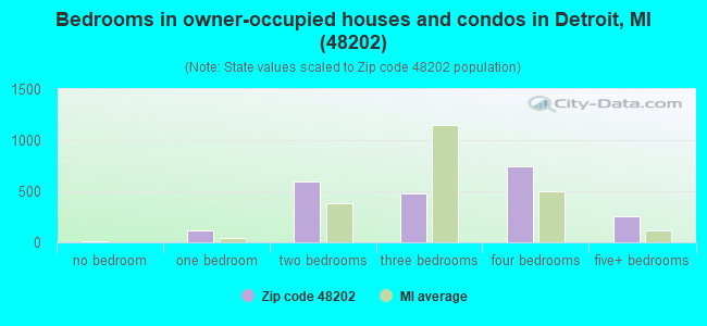 Bedrooms in owner-occupied houses and condos in Detroit, MI (48202) 