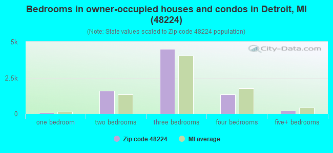 Bedrooms in owner-occupied houses and condos in Detroit, MI (48224) 