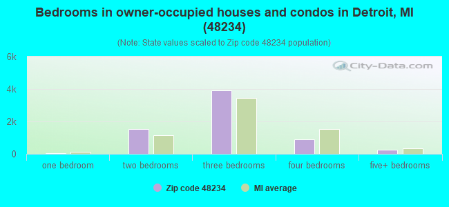 Bedrooms in owner-occupied houses and condos in Detroit, MI (48234) 