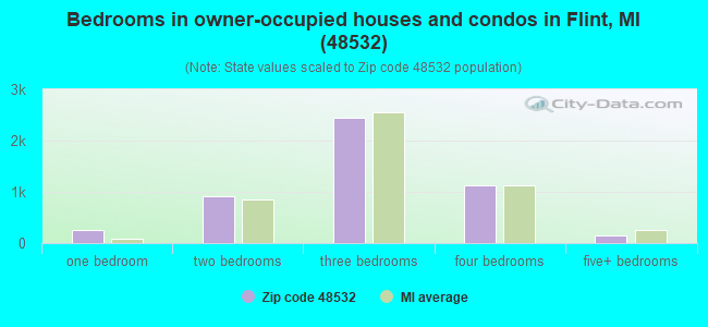 Bedrooms in owner-occupied houses and condos in Flint, MI (48532) 