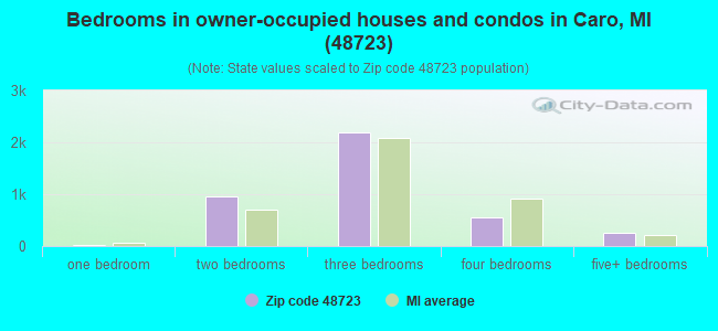 Bedrooms in owner-occupied houses and condos in Caro, MI (48723) 