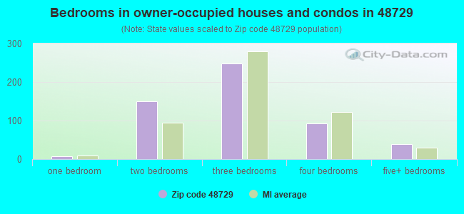 Bedrooms in owner-occupied houses and condos in 48729 