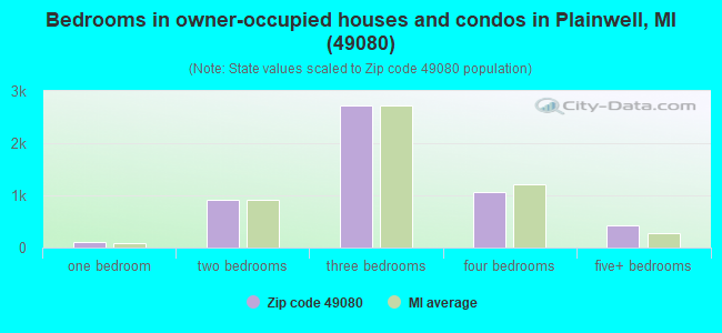 Bedrooms in owner-occupied houses and condos in Plainwell, MI (49080) 