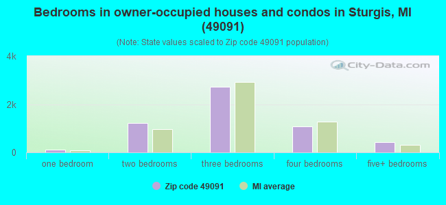 Bedrooms in owner-occupied houses and condos in Sturgis, MI (49091) 