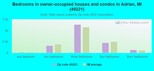 Bedrooms in owner-occupied houses and condos in Adrian, MI (49221) 