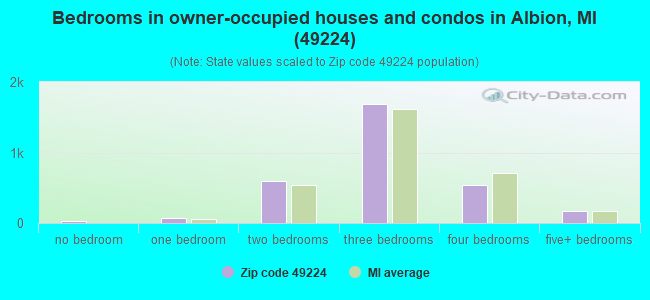 Bedrooms in owner-occupied houses and condos in Albion, MI (49224) 