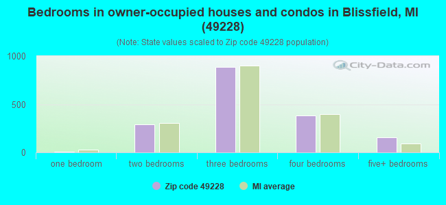 Bedrooms in owner-occupied houses and condos in Blissfield, MI (49228) 