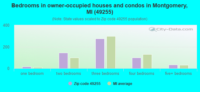 Bedrooms in owner-occupied houses and condos in Montgomery, MI (49255) 