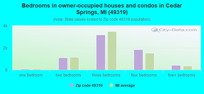 Bedrooms in owner-occupied houses and condos in Cedar Springs, MI (49319) 